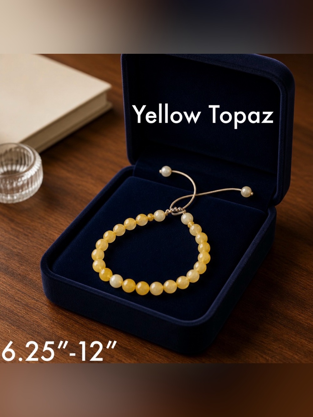 Yellow Topaz Beaded Bracelet / Anklet - Adjustable String - Crystal